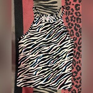 Vintage Y2K mcbling rainbow zebra print racerback spaghetti strap/tank top